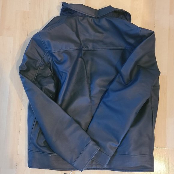 Men's XL Faux Leather Collared Navy Jacket With Pockets - Picture 5 of 6